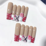 Pink Floral INS Style Long Press On Nails