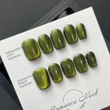 Short Artistic Floral Green Press On Nail Set