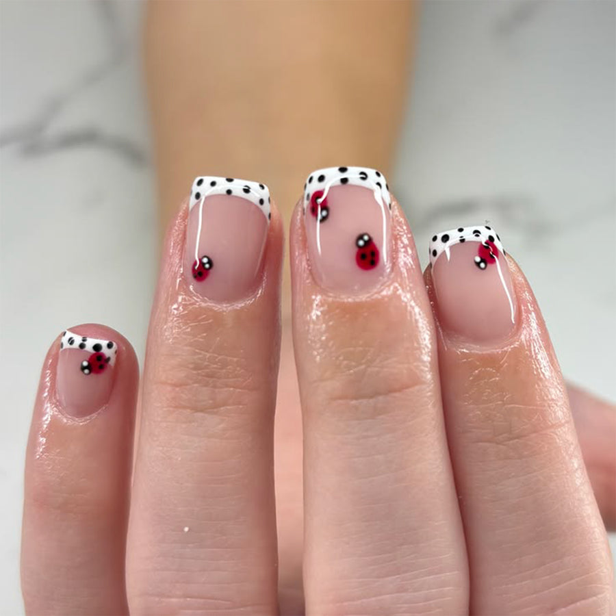 365nails: "Ladybug Polka Dot French Square" – Cute Press-on Nails