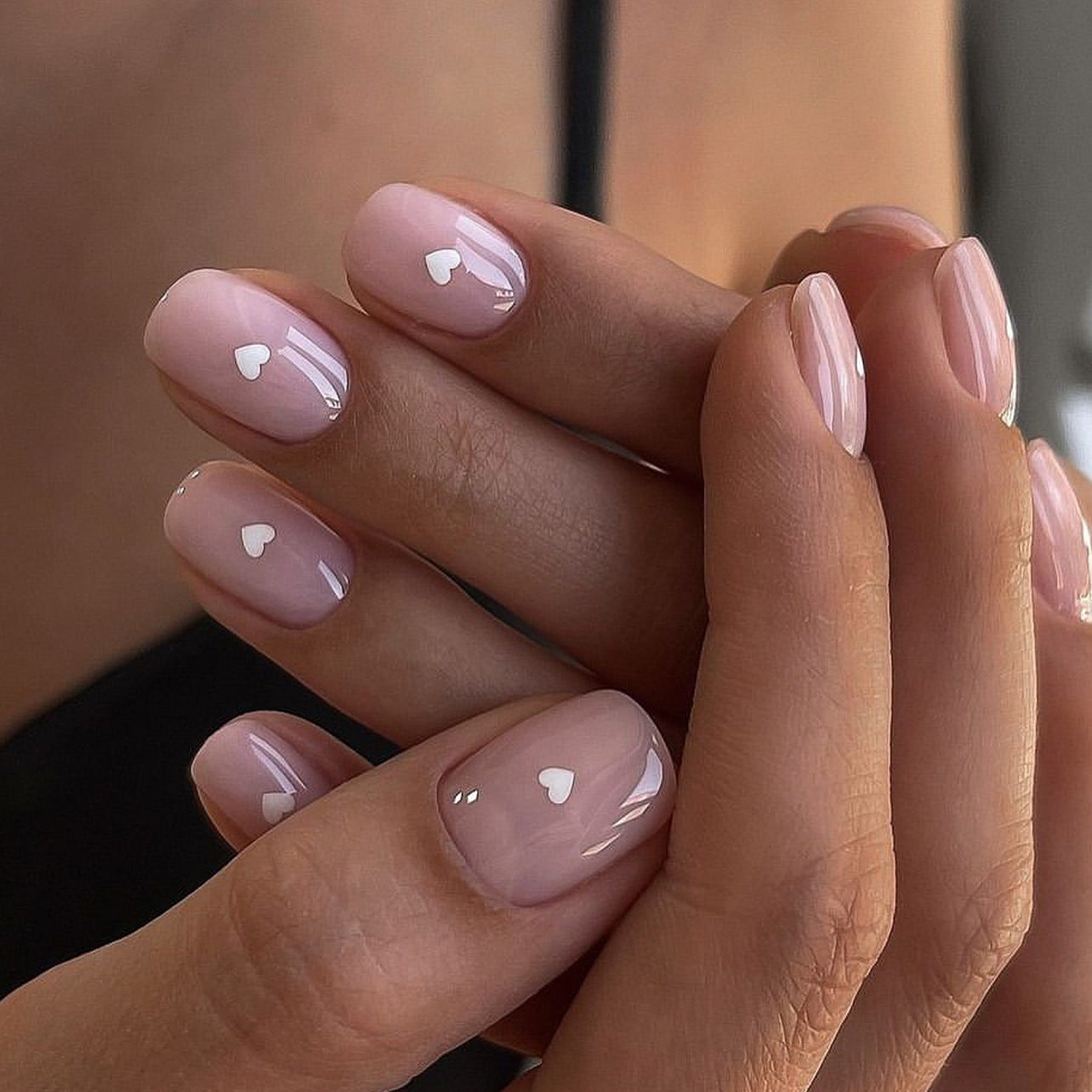 Nude manicure fake nails white small love wearable nail piece  simple wearable nail mini nail piece｜365nails