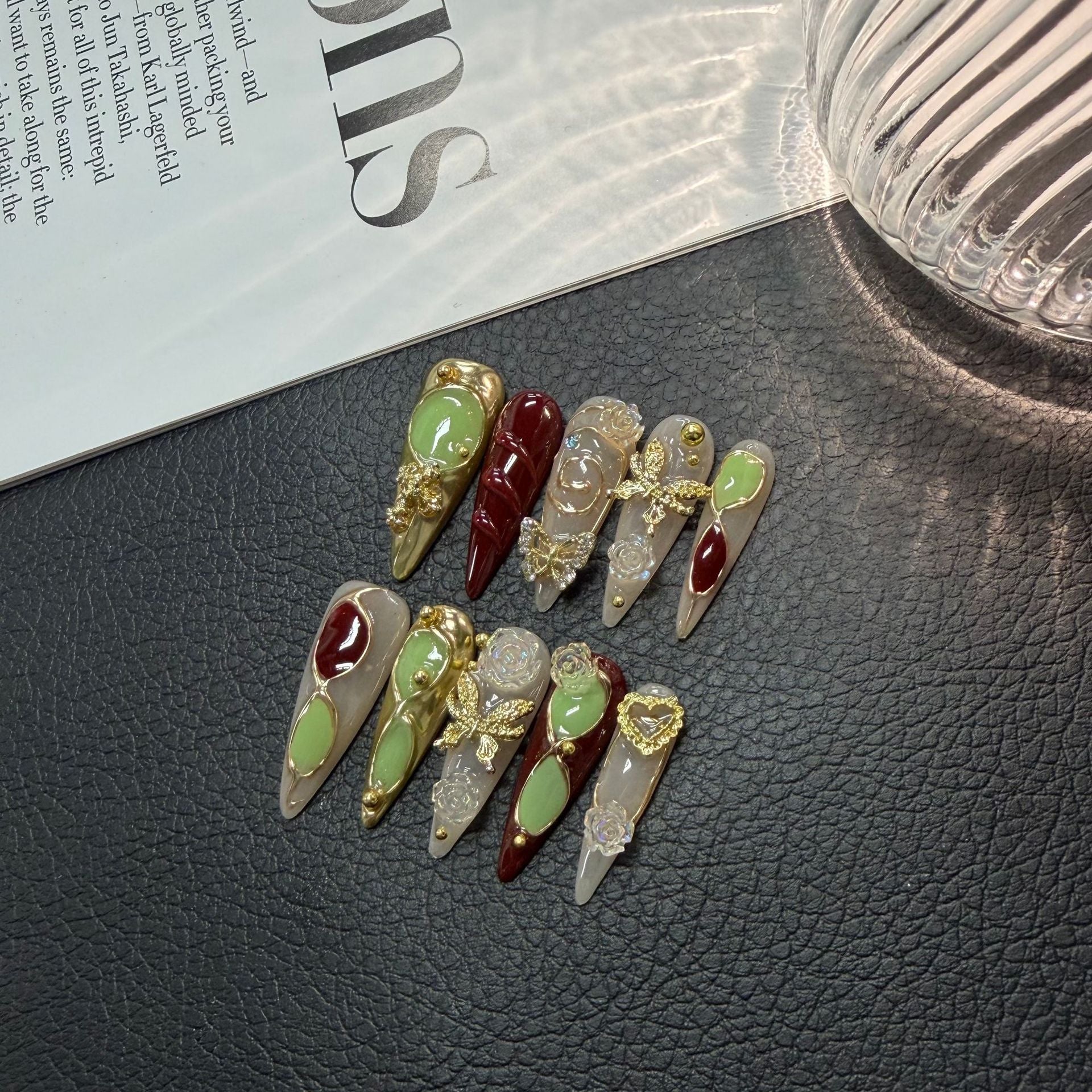 365nails: "Imperial Garden" – 3D Butterfly & Rhinestone Handmade Long Stiletto Nails