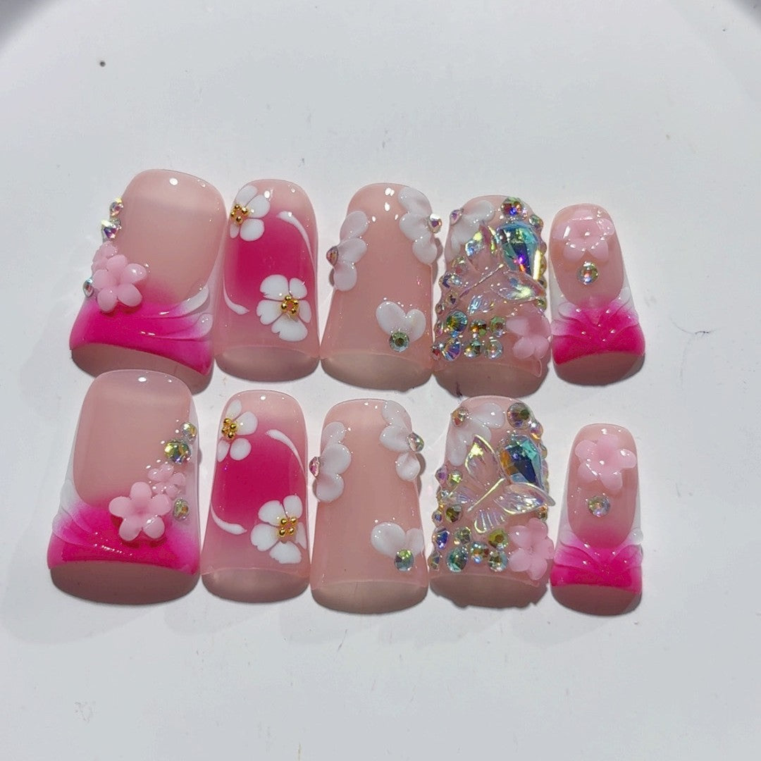 Blush Petal: "Pink Sakura Glow" – Square Press-On Nails
