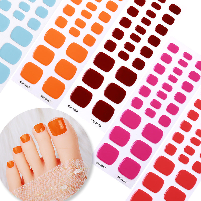 Semi-Cured Gel Nail Strips Solid Color Glossy Toe Design (MOQ=3)