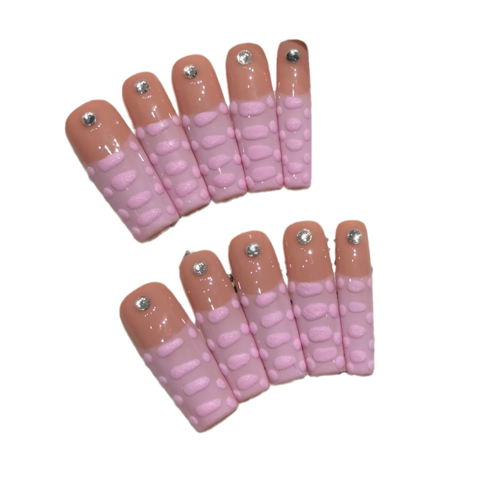 Unhas de menina de verão rosa brilhante com textura de crocodilo tridimensional francesa pintada à mão | 365nails