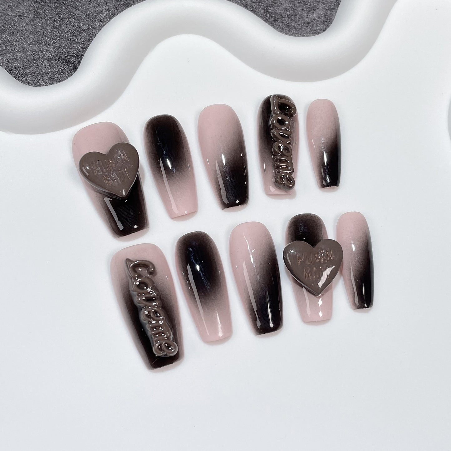 Pure Handmade press on nails dirty powder spray gun gradual change personality medium and long nail patch love letter fake nail｜365nails