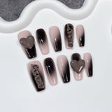 Uñas postizas hechas a mano con pistola rociadora de polvo sucio, cambio gradual de personalidad, parche para uñas medianas y largas, carta de amor, uñas postizas | 365nails