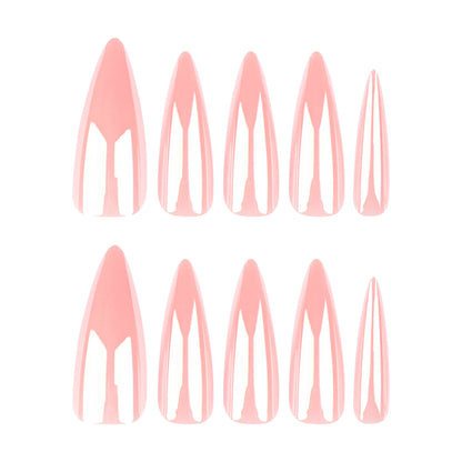 long pointed Press onable nail pads finished wholesale solid color pink simple manicure fake nail pads｜365nails