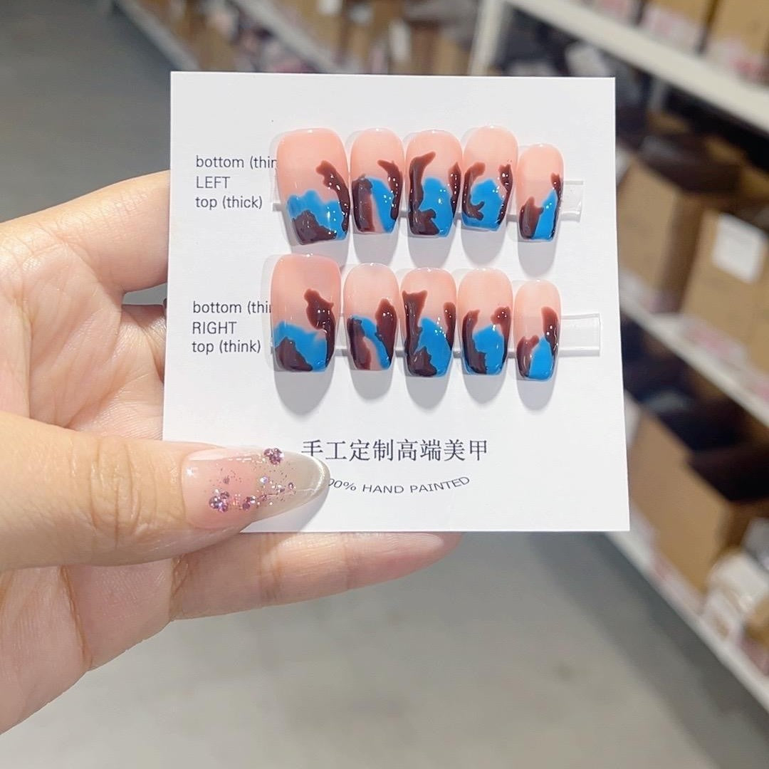 365nails-霓虹抽象：「霓虹迷彩」 – 短款 方形 手工製穿戴甲