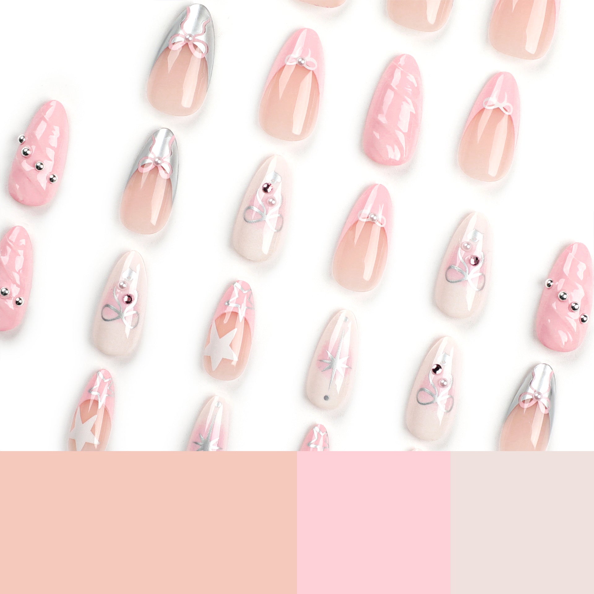 Almohadillas para uñas postizas francesas 3D rosas, parches de manicura desmontables, 24 unidades, venta al por mayor | 365nails