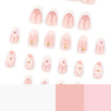 Short Almond 3D Stereo Pink Flower press-on nails