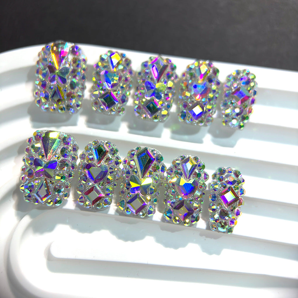 AB Crystal Full Rhinestone Square Press On Nails