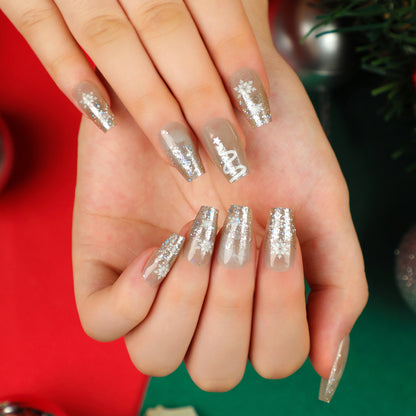 Christmas press on nails snowflake love snowman manicure short almond bow  long nail wholesale｜365nails