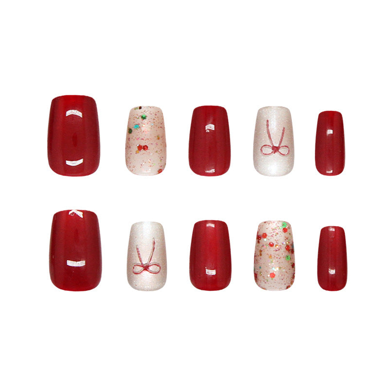 Nail Tips  prefabricated nail cat eye three-dimensional red bow colorful and flashing  press on nails 30 pieces｜365nails