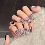 Rose Pink Cross Crystal Vintage Press On Nails