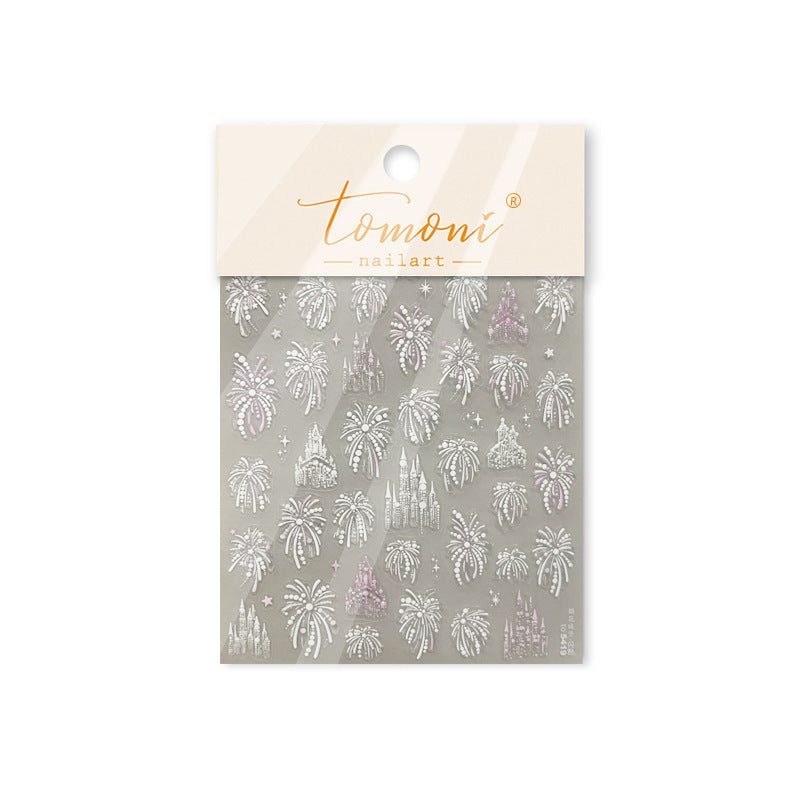 Holographic Firework Nail Stickers – 3D Embossed Iridescent Celebration Set