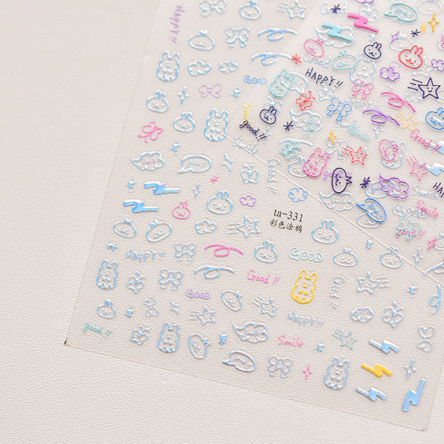 Pastel Doodle Mix – 5D Embossed Cute Nail Art Set