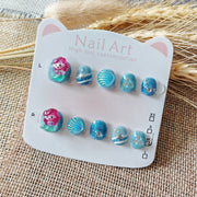 365Nails: "Mermaid Ocean Dream" – Handmade Cute Short Oval Press On Nails With Little Mermaid & Seashell Design