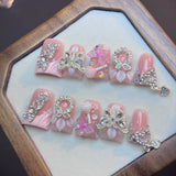 Soft Pink Crystal Butterfly Floral Press On Nails