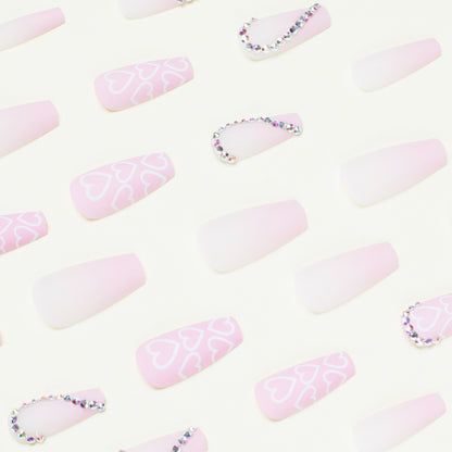 Pink love rhinestone  wholesale nail piece nail piece finished product removable ultra-thin nail piece｜365nails