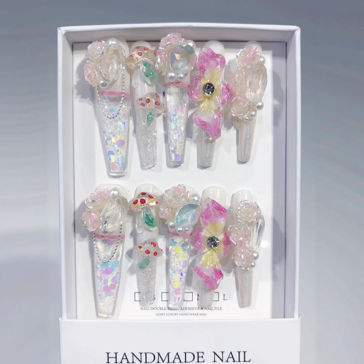 Iridescent Floral Extra Long Press On Nails