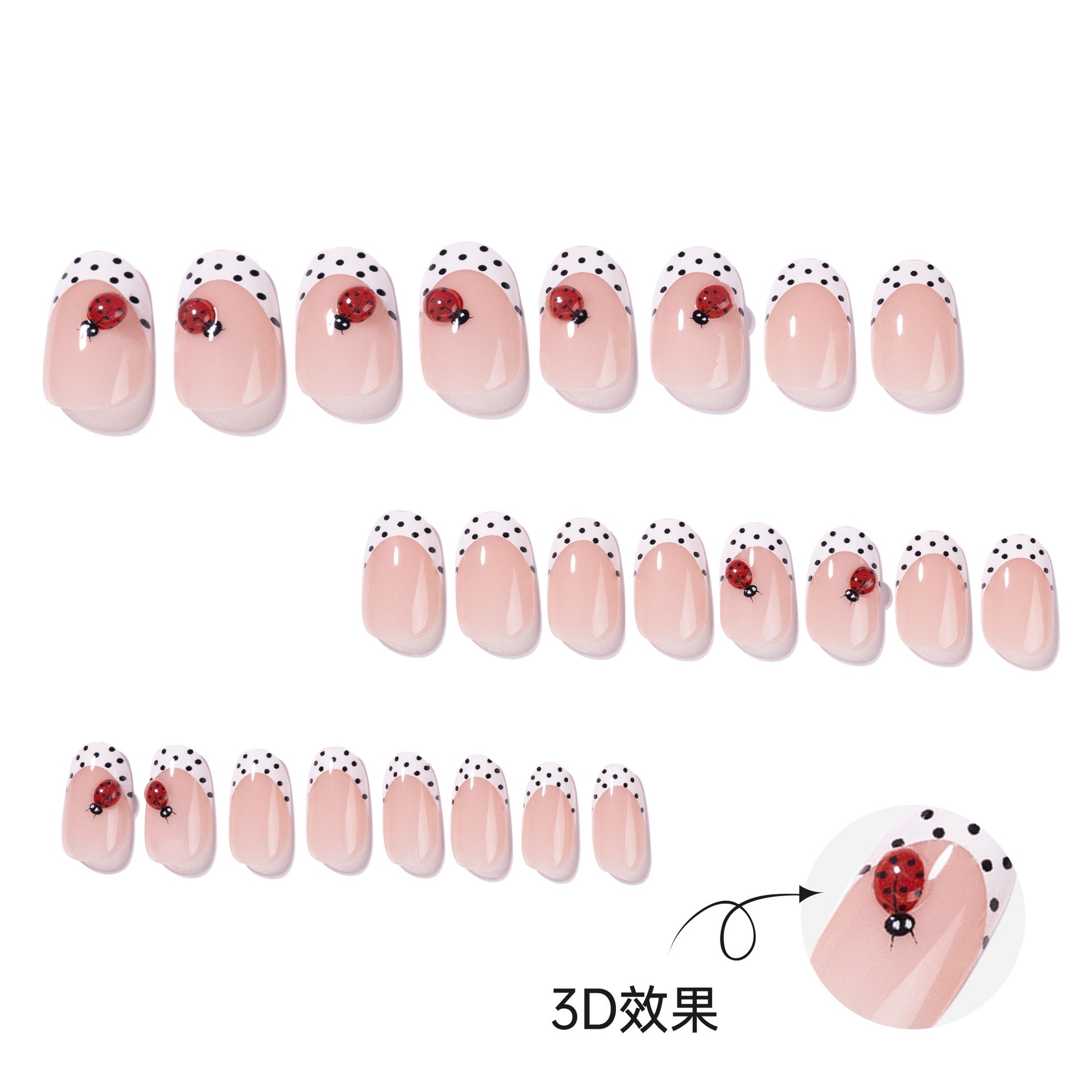 365nails: "Ladybug Polka Dot French Oval" – Cute Press-on Nails