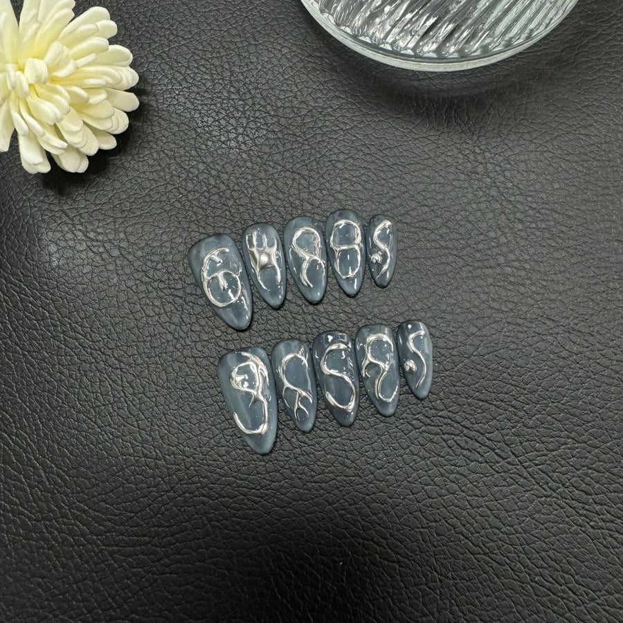 365nails: "Liquid Marble" – Abstract Swirl Handmade Almond Nails