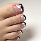 Black French foot nail piece White love  Wholesale fake nail finished patch｜365nails