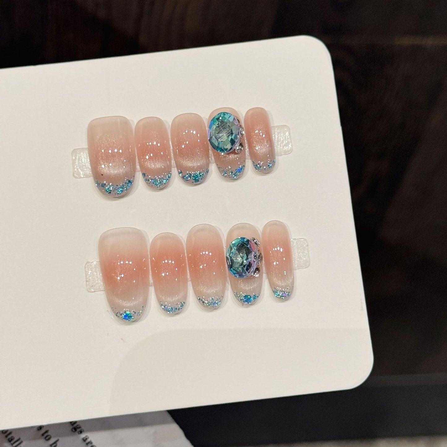 Blue Sea Pearl Soft Gradient Nails