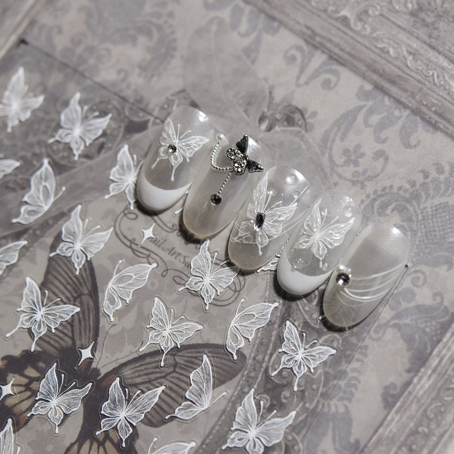 365nails: "papillon blanc embossé" – Autocollants nail art