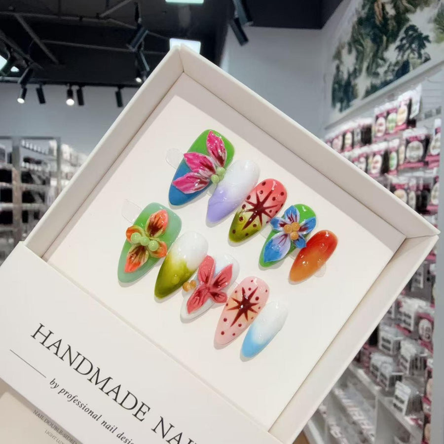 365nails: "Tropical Bloom" – 3D Floral Handmade Almond Nails