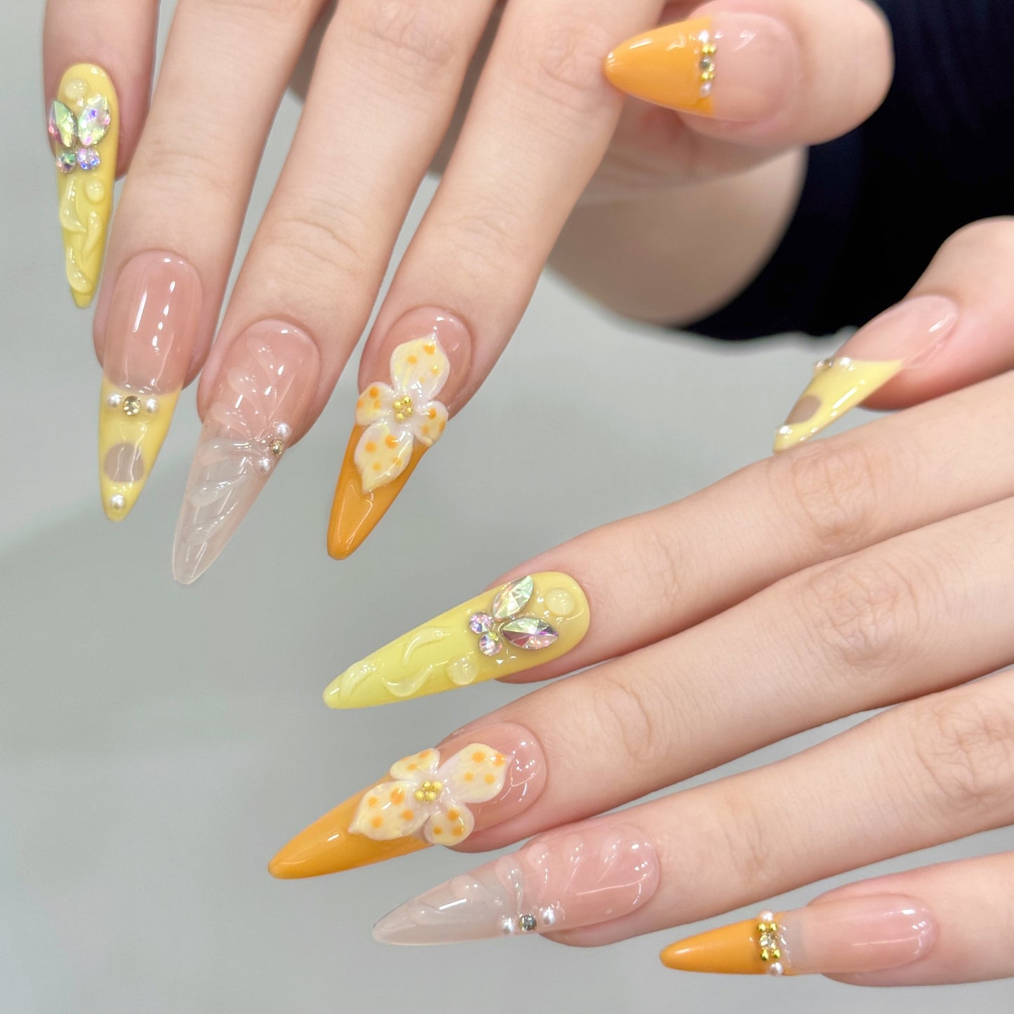 Vitality Orange French Three-dimensional Carved Egg Flower Advanced Sense Pure Desire White Pure Handmade nails | 365nails