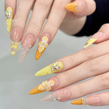 Vitality Laranja Francês Tridimensional Ovo Flor Esculpida Advanced Sense Pure Desire Branco Unhas Puras Feitas à Mão | 365nails