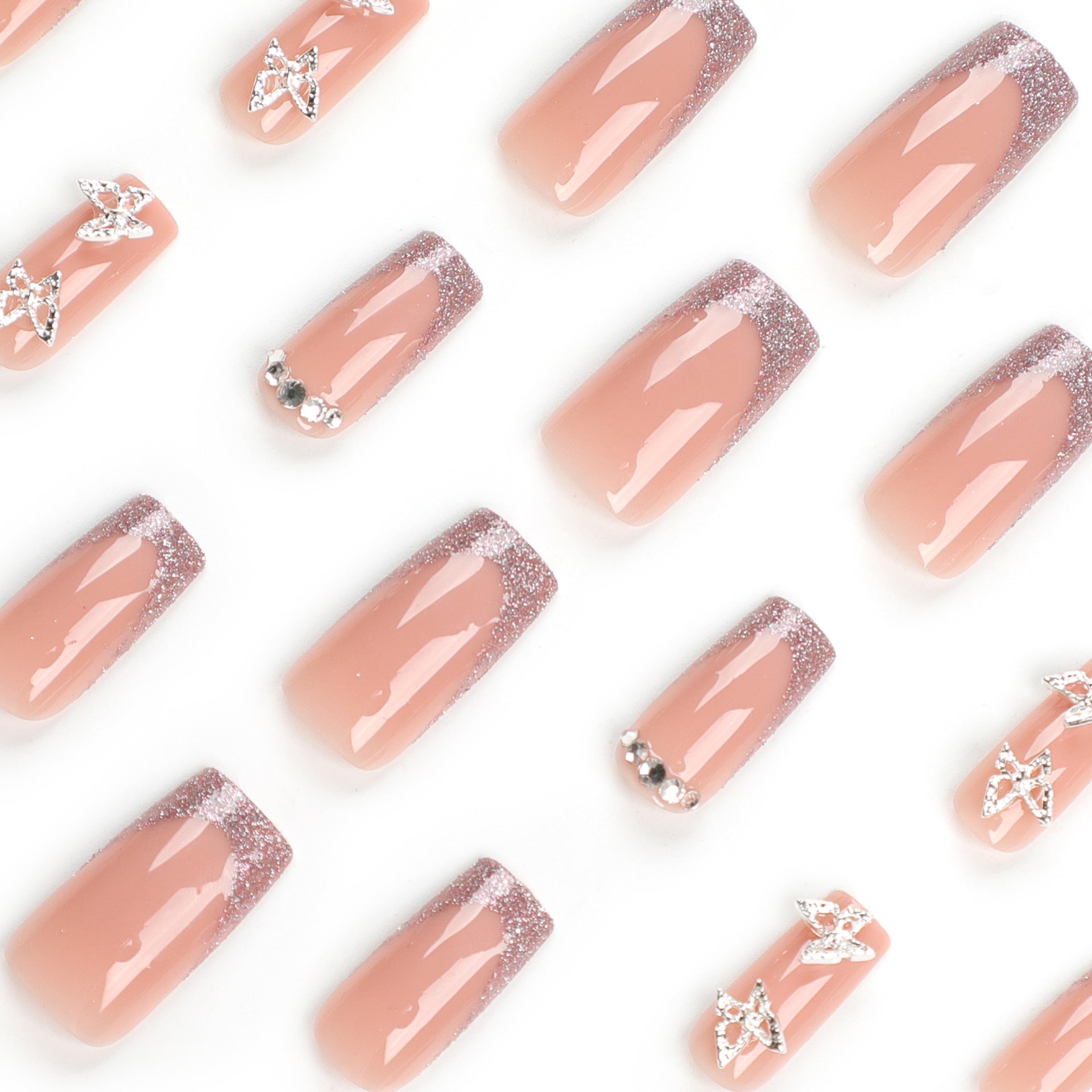 Peça de manicure quadrada média e longa Peça de unha para uso em unhas Arte de unha borboleta Unha falsa Adesivo de unha Peça de unha para uso em unhas｜365nails