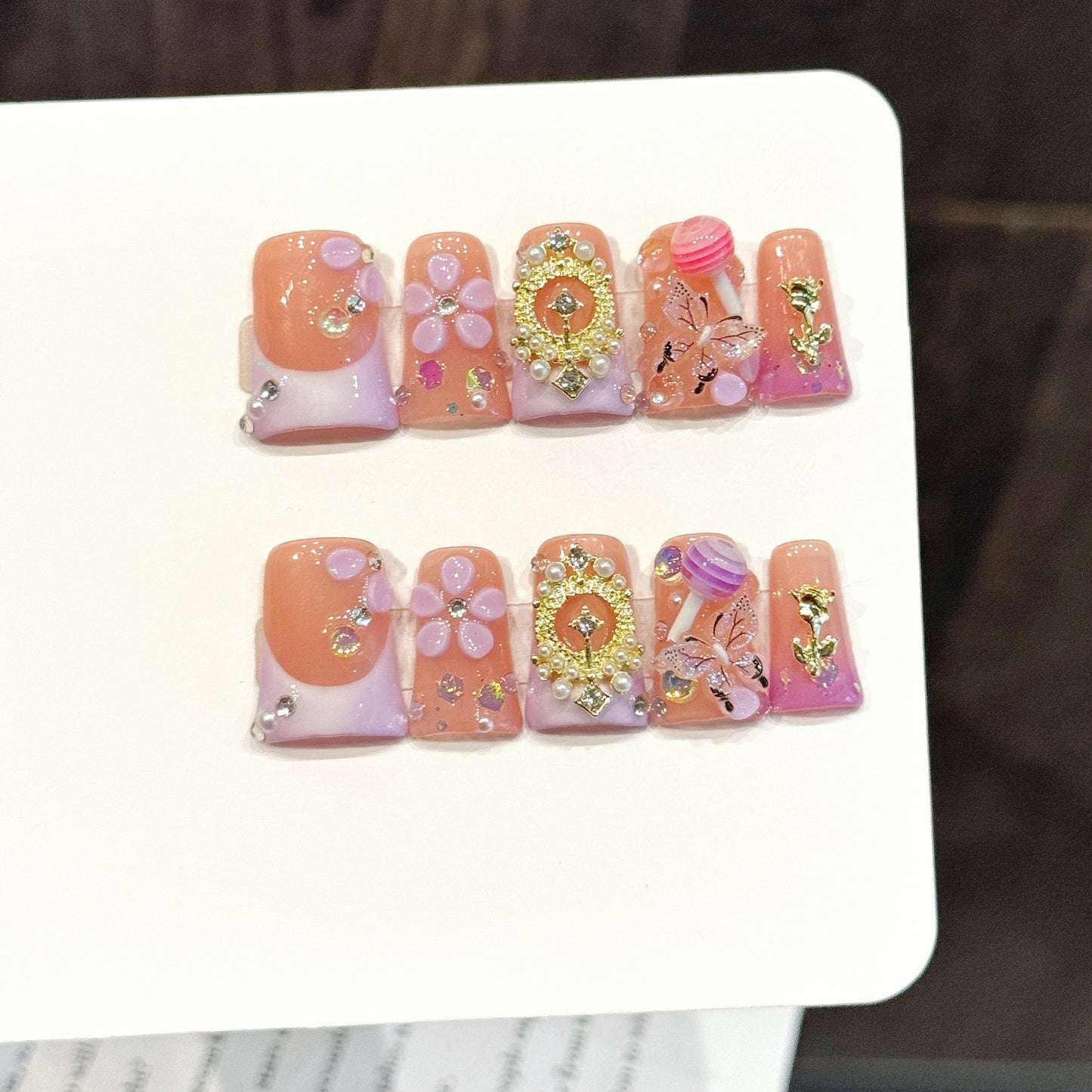 Peach Candy Gem Press On Nails