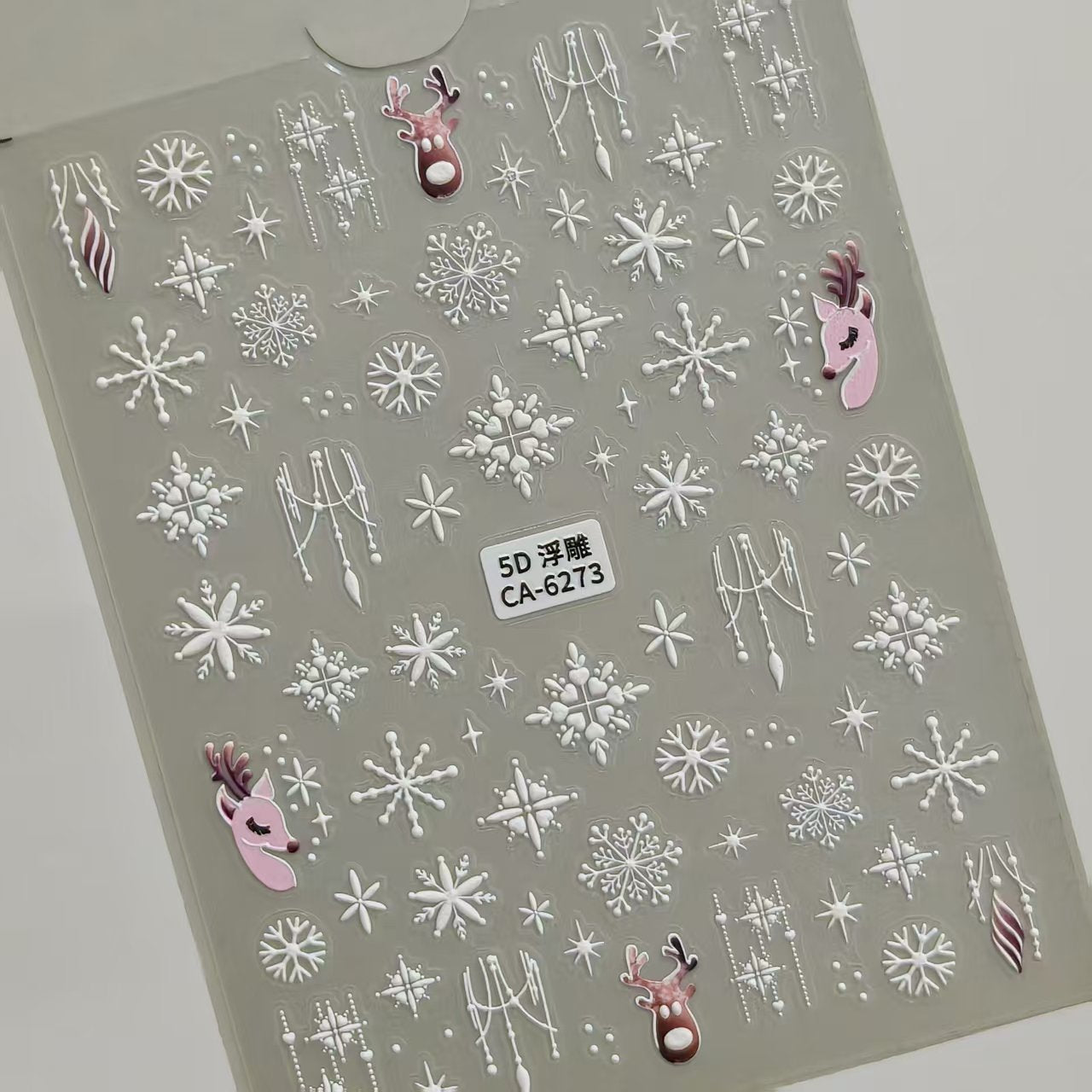 冬季聖誕雪花指甲貼 5D 浮雕 立體 白色鏤空 雪花裝飾貼 CA