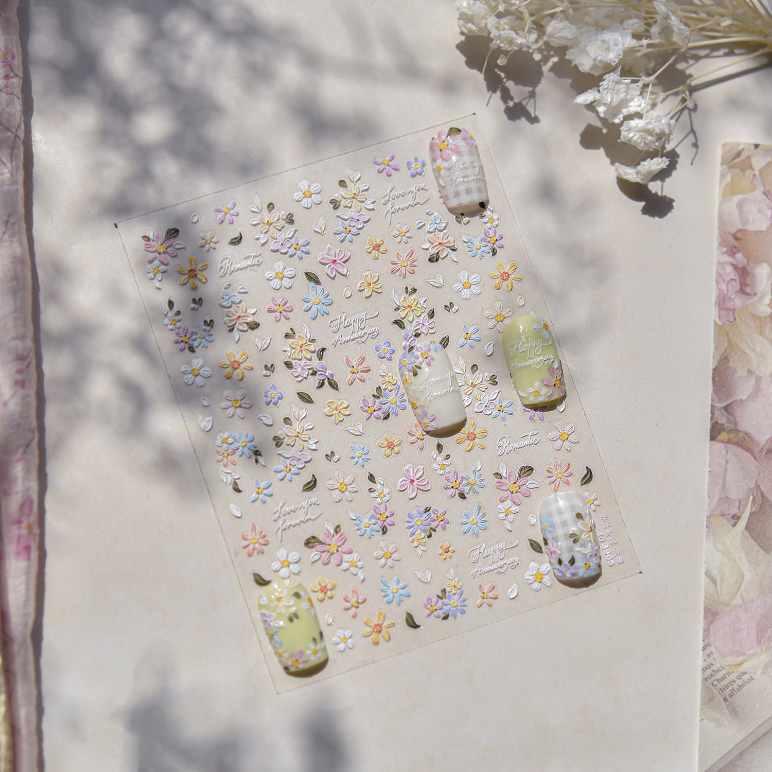 Pastel Wildflower Emboss – Fresh Romantic Nail Art Stickers