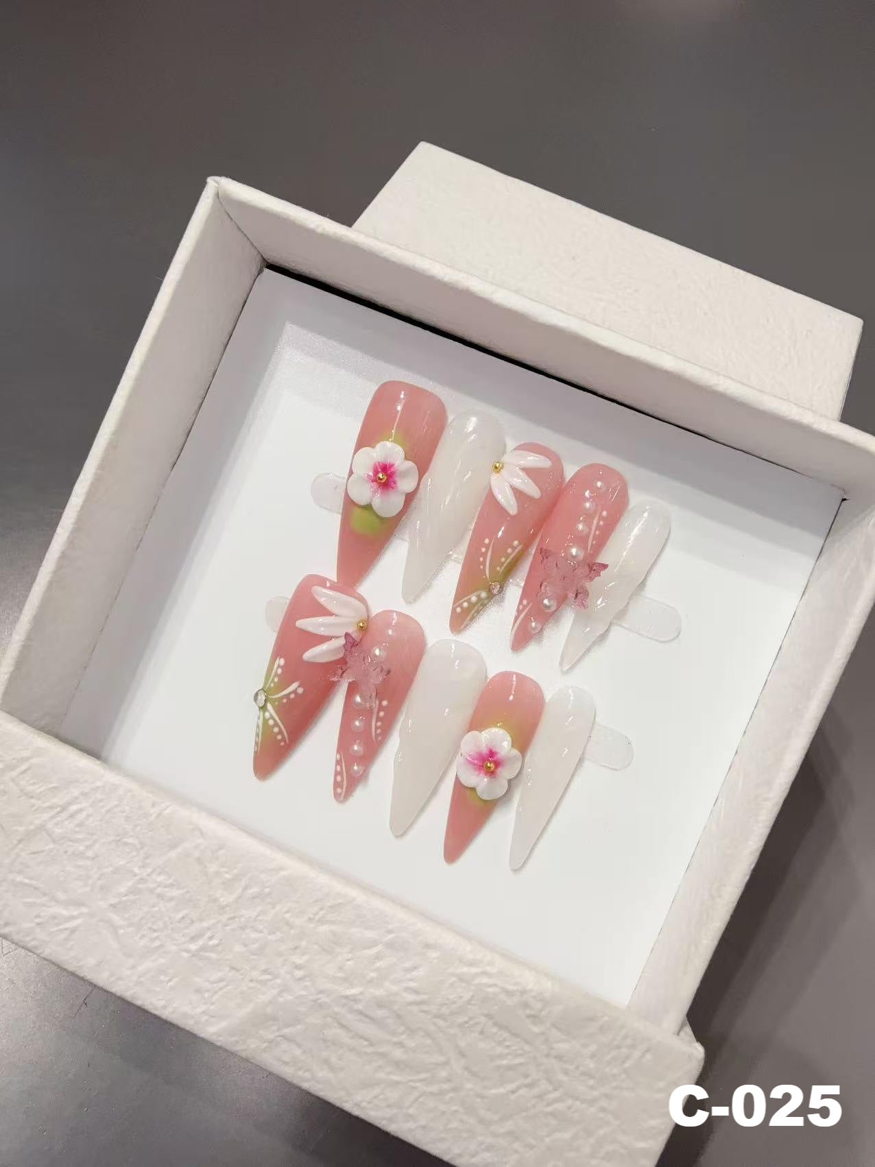 365nails: "Spring Whisper" – 3D Floral Handmade Stiletto Nails