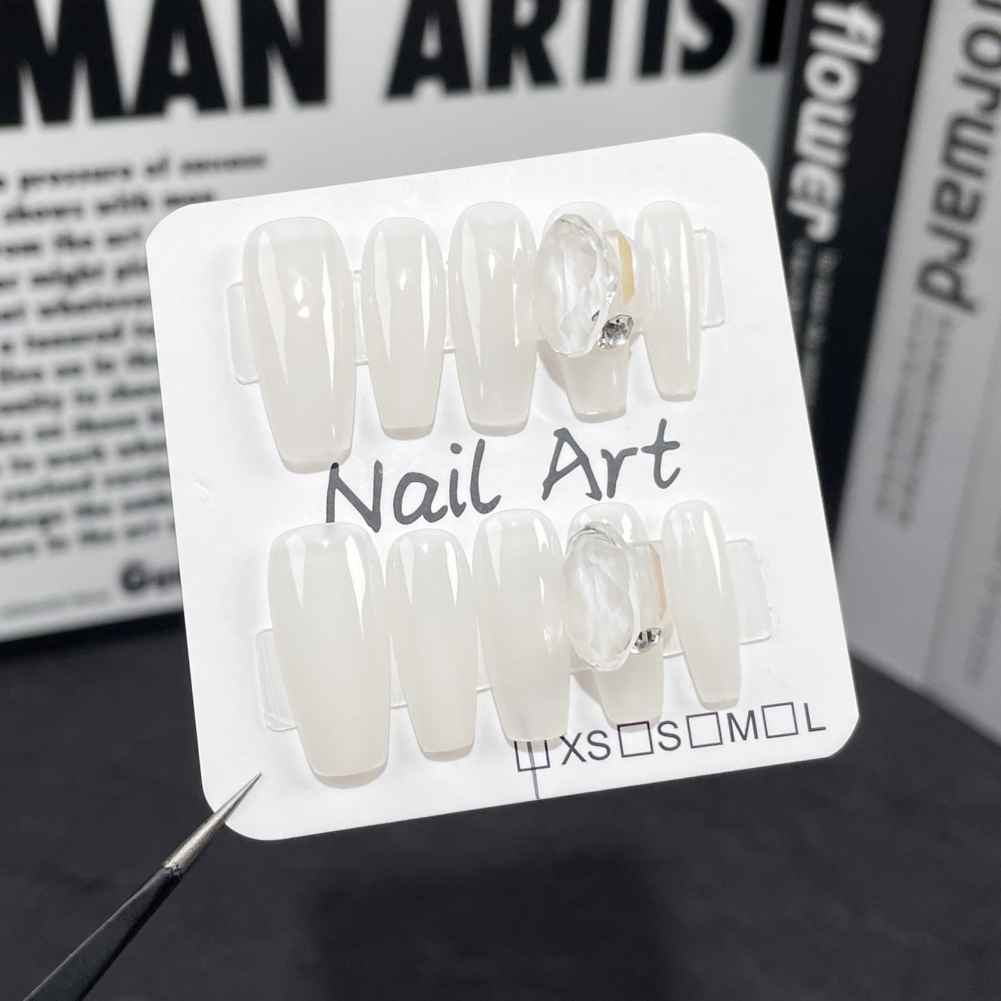 Simple stack of diamonds, handmade press-on nails temperament, high and cold atmosphere, medium and long nail patch, wearable nail sticker.｜365nails