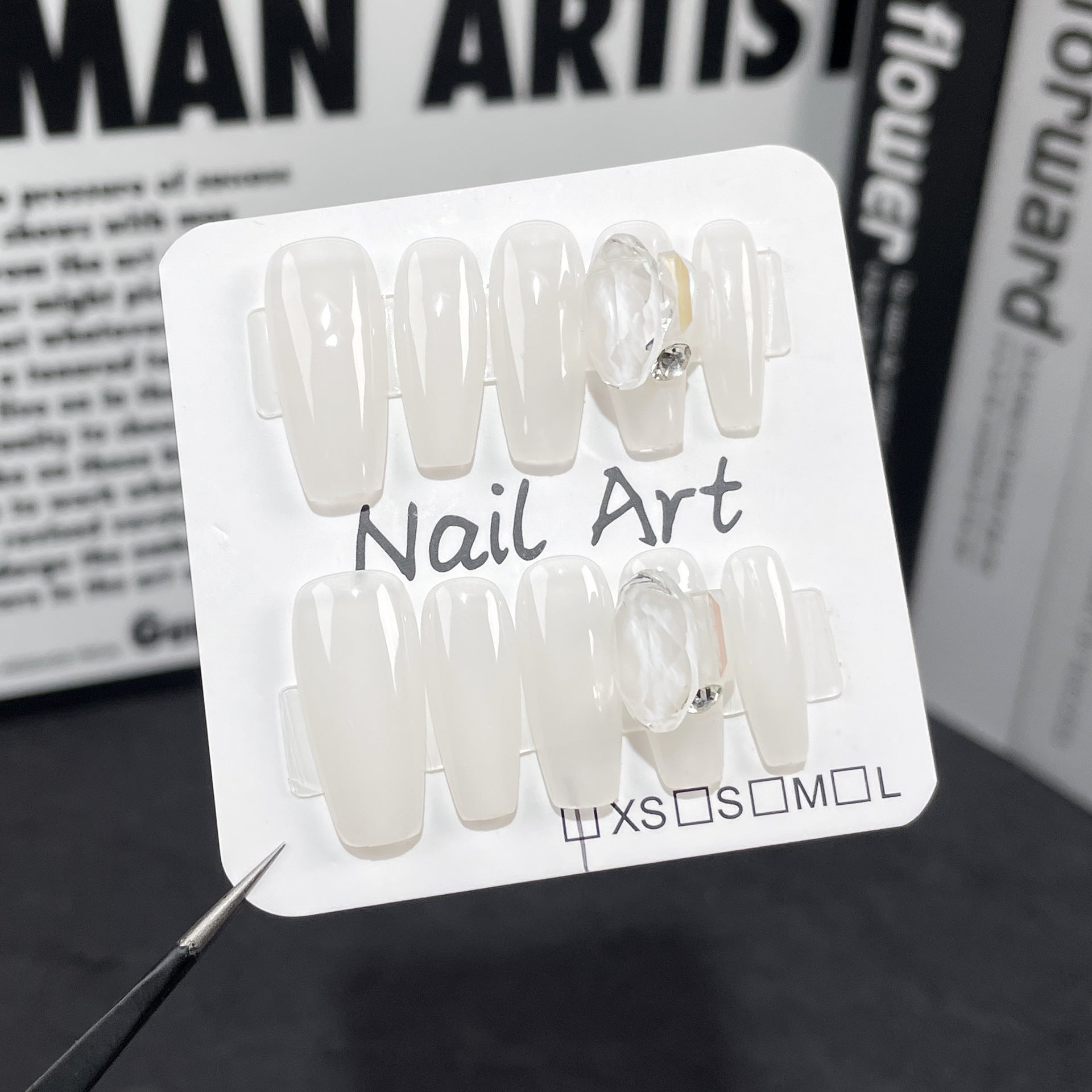 Pilha simples de diamantes, temperamento de unhas postiças feitas à mão, atmosfera alta e fria, remendo de unha médio e longo, adesivo de unha usável. 365nails