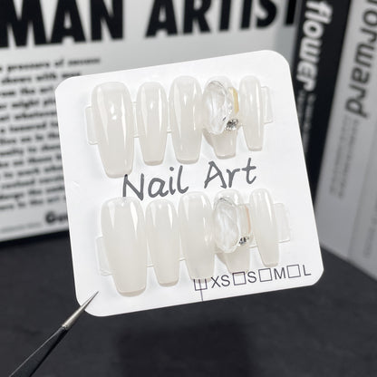 Simple stack of diamonds, handmade press-on nails temperament, high and cold atmosphere, medium and long nail patch, wearable nail sticker.｜365nails