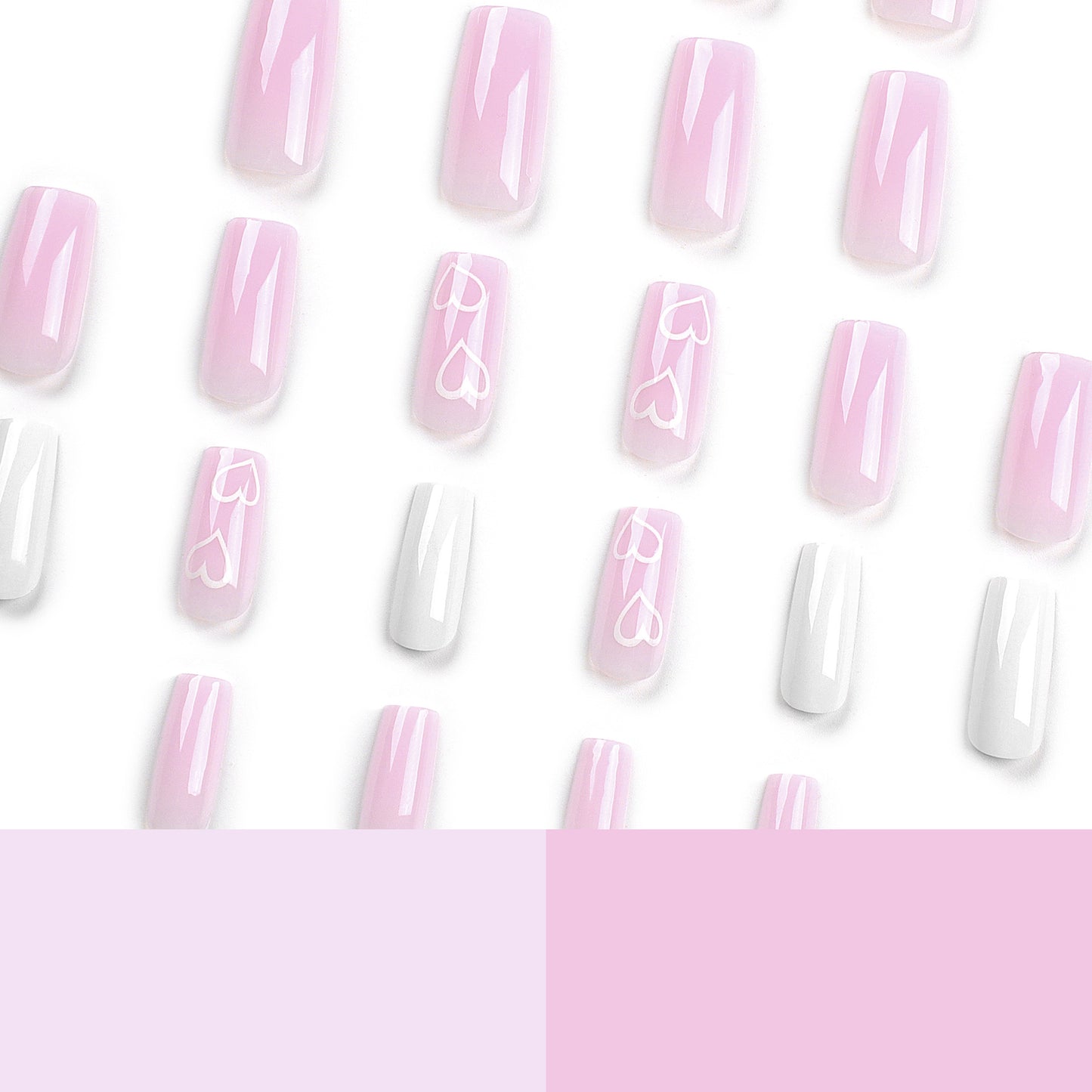 Simple Love Valentine's Day Wear Nail Pink White Medium and Long Square Nail Art Wear Nail Patch Nail Patch Wholesale｜365nails