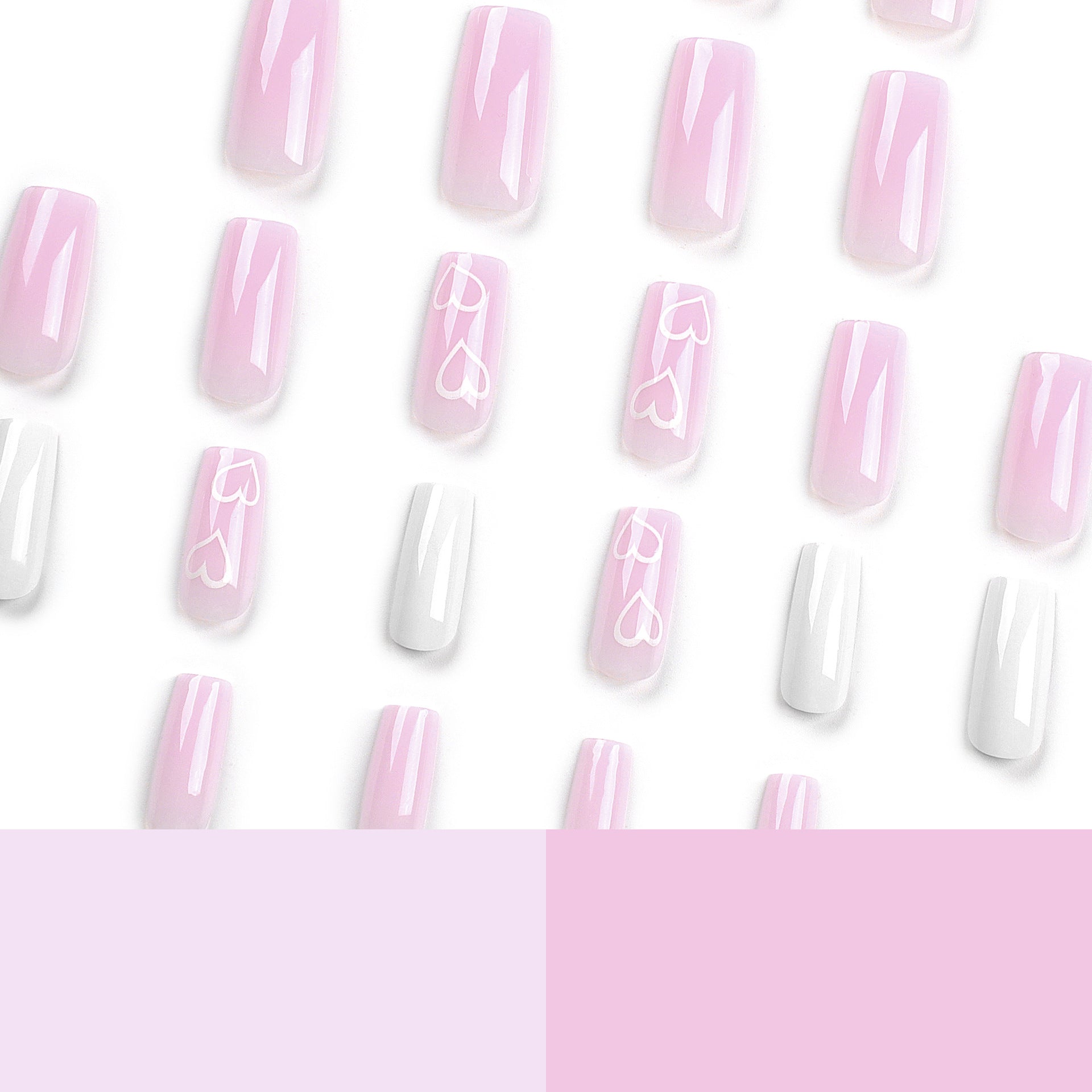 簡約愛心 情人節穿戴甲 粉白色 中長款方形 美甲甲片 批發｜365nails