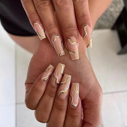 Atacado de produtos para unhas prontas, cores contrastantes de platina simples, unhas postiças onduladas, unhas postiças postiças de pressão, unhas artísticas no outono e inverno｜365nails