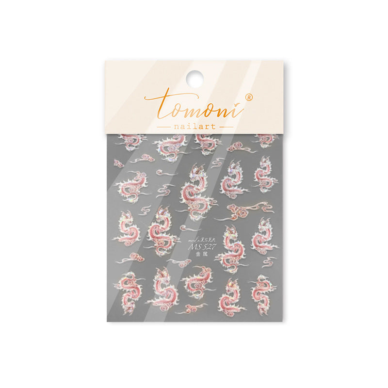 nail stickers Iridescent Dragon Nail Stickers – 5D Embossed Mystic Dragon Set