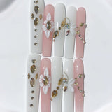 Pearl Blossom Crystal Elegant Extra Long Press On Nails