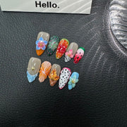 365nails : "Fiesta tropicale" – ongles press-on 3D floraux faits main, forme amande