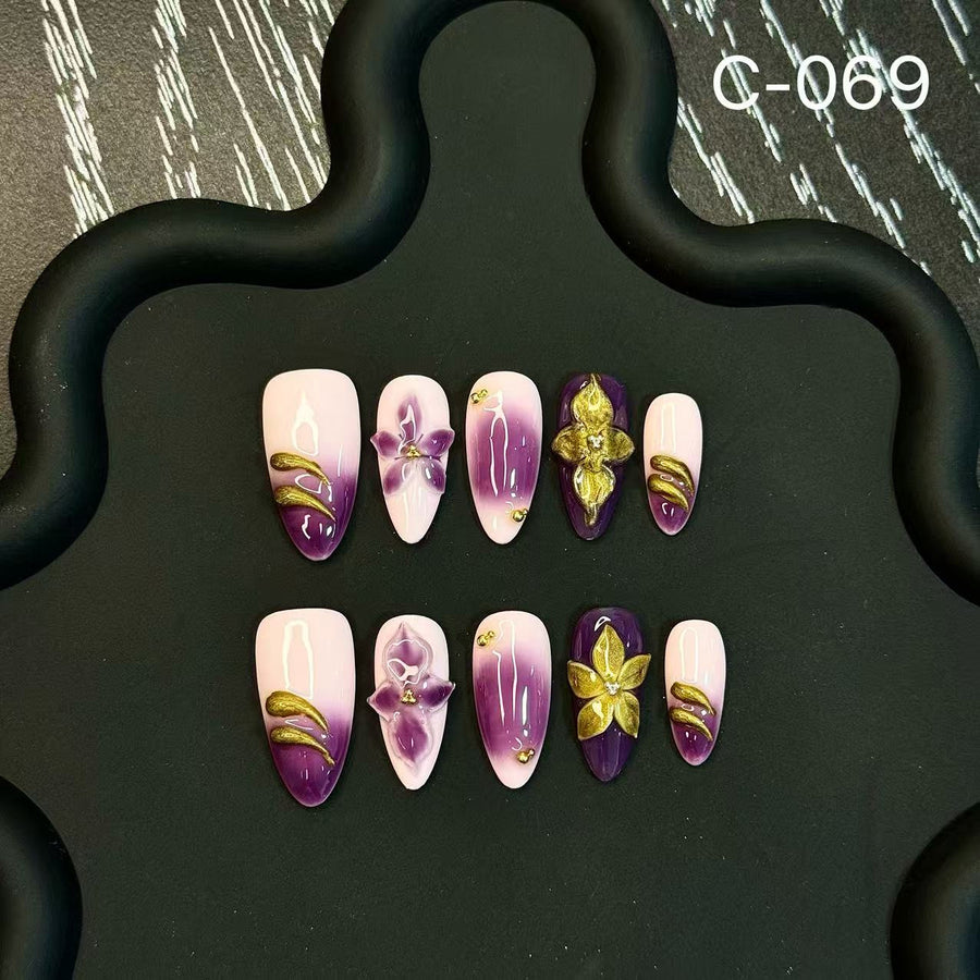 365nails: "Amethyst Dreams" – 3D Floral Handmade Almond Nails