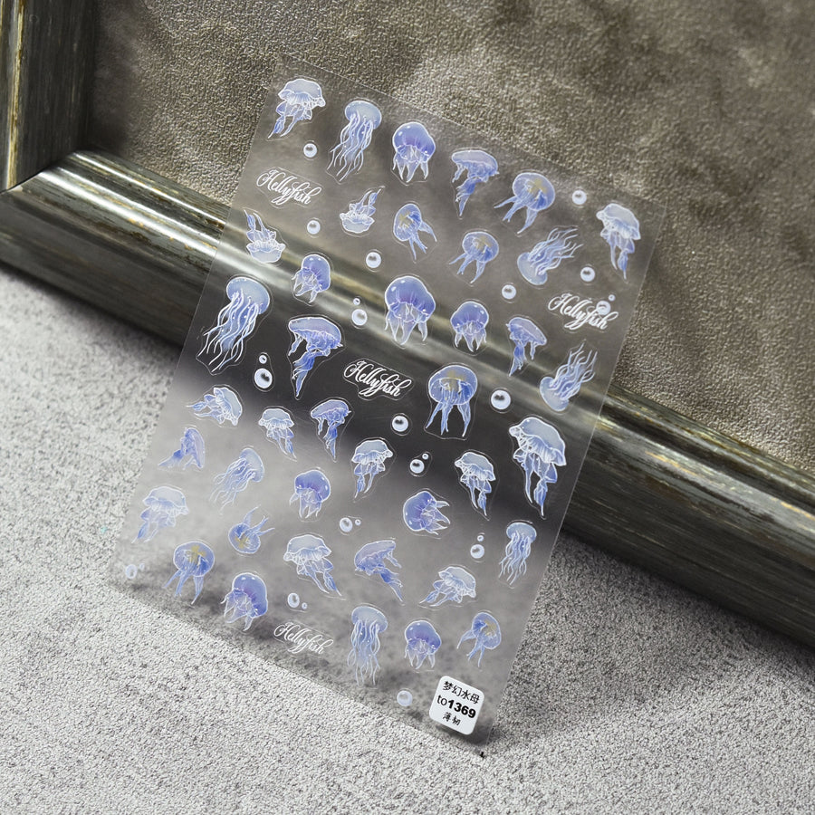 Dreamy Jellyfish Nail Stickers – 5D Embossed Ocean Fantasy Set