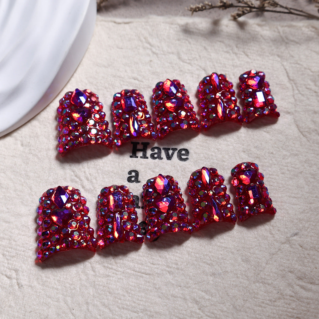 Red AB Crystal Nails with Full Glitter Luxury Finish