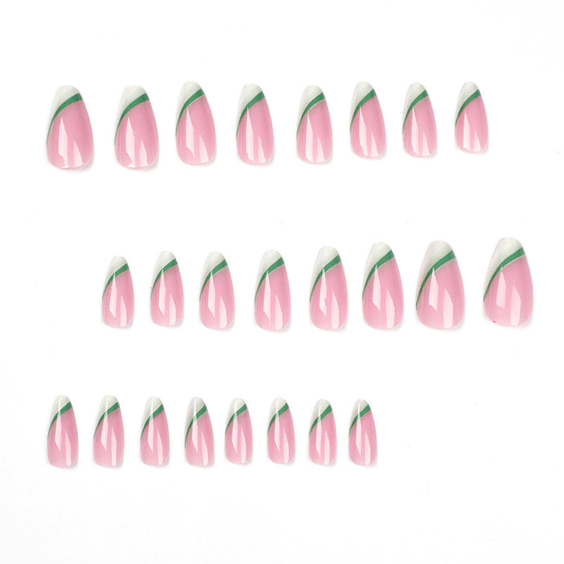 Uñas francesas biseladas de almendra, uñas postizas cortas de color verde camaleón, manicura con piezas repetibles, venta al por mayor de fábrica | 365nails